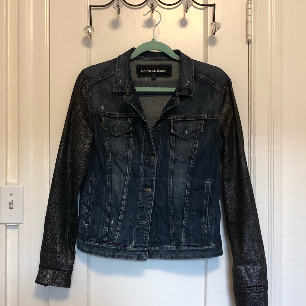 Preloved Express Jeans Jacket metallic denim sz M